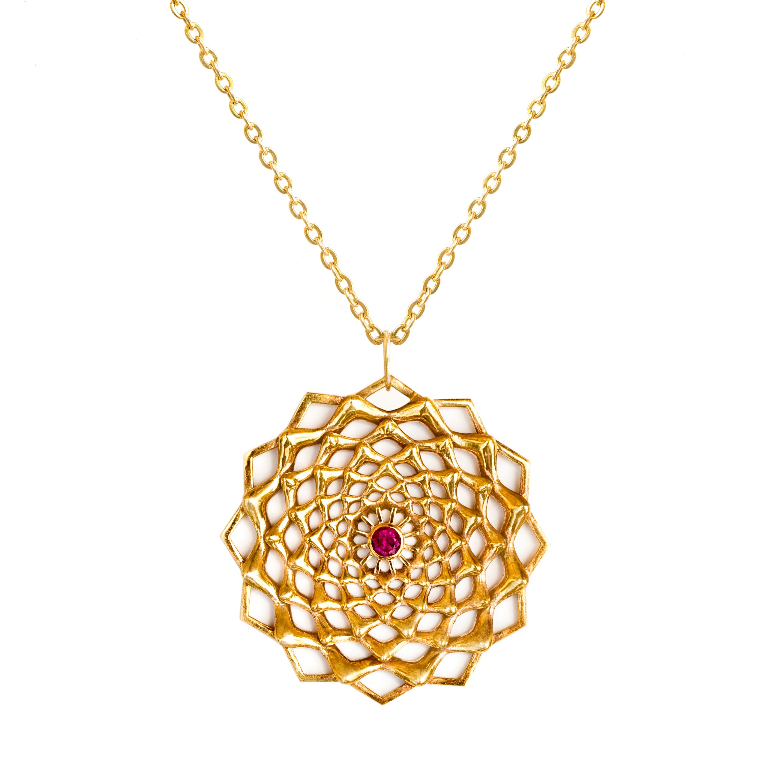 Sahara Lotus Pendant ~ 18k Gold with Ruby Gemstone – DREAM