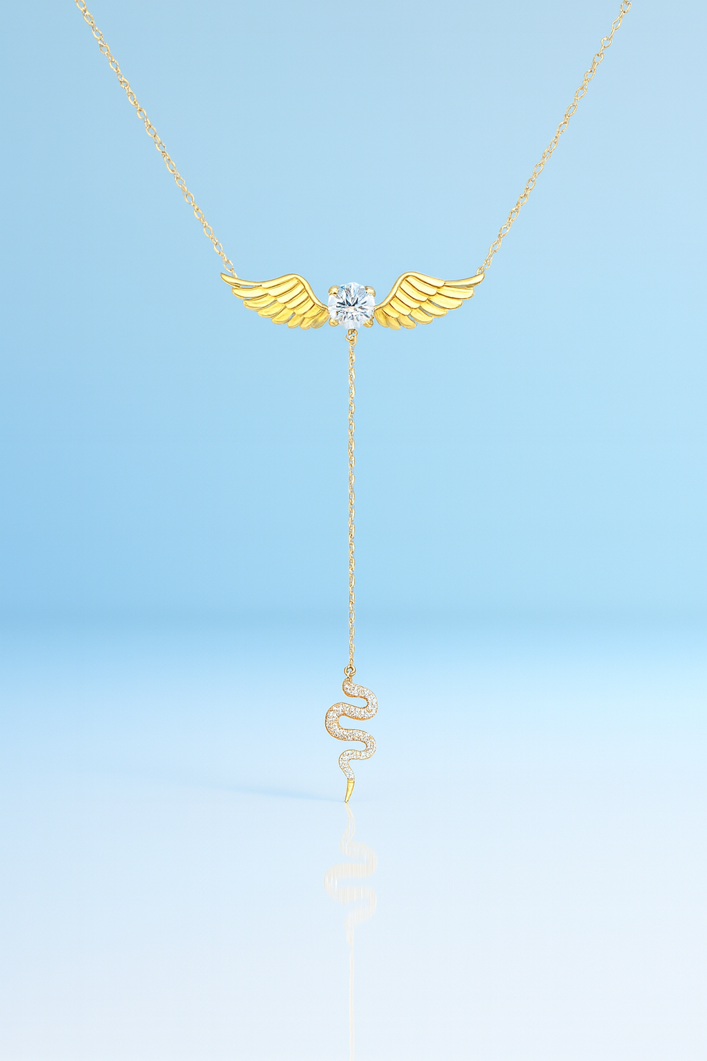 Celestial Wings Necklace 14K Gold with Moissanite