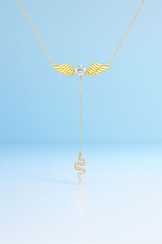 Celestial Wings Necklace 14K Gold with Moissanite
