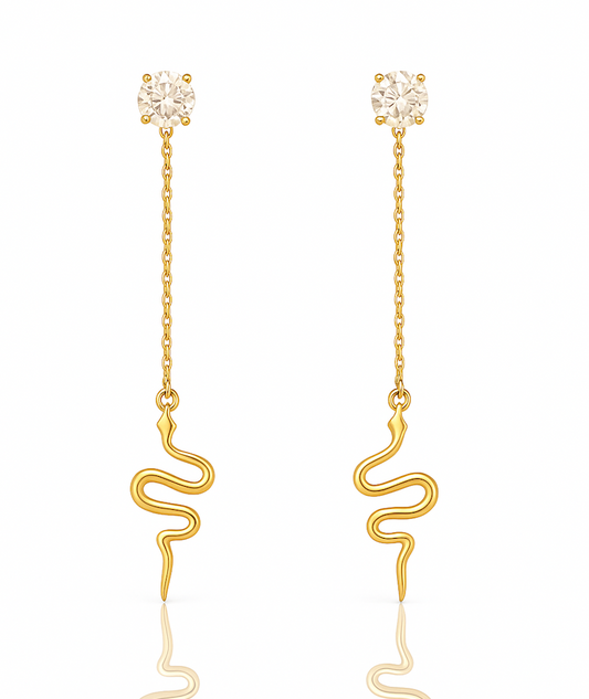 Moissanite Gemstone Serpent Earrings 14K Gold