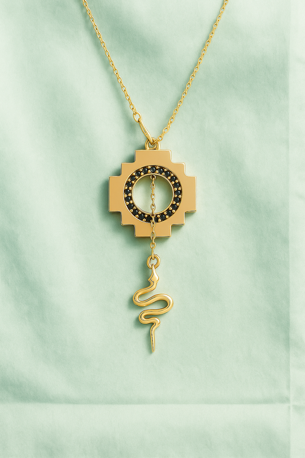 Eden Cross Chakana Necklace ~ 14k Gold & Black Diamonds