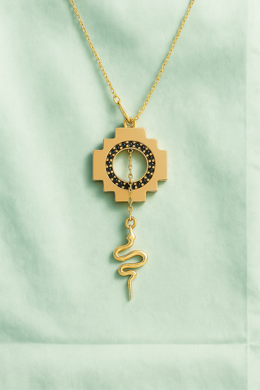 Eden Cross Chakana Necklace ~ 14k Gold & Black Diamonds