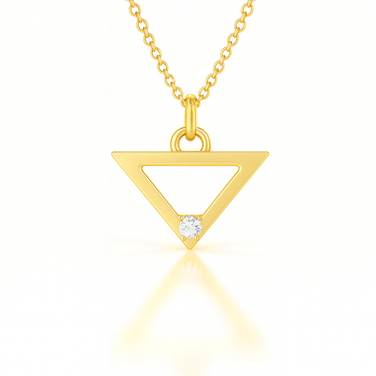 Sacred Triangle Single Diamond Pendant - 14K Gold