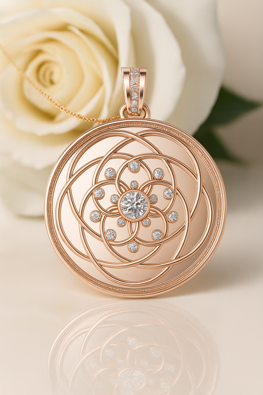 The Rose of Venus Coin ~ 14K Rose Gold with Rose Coin & Diamonds