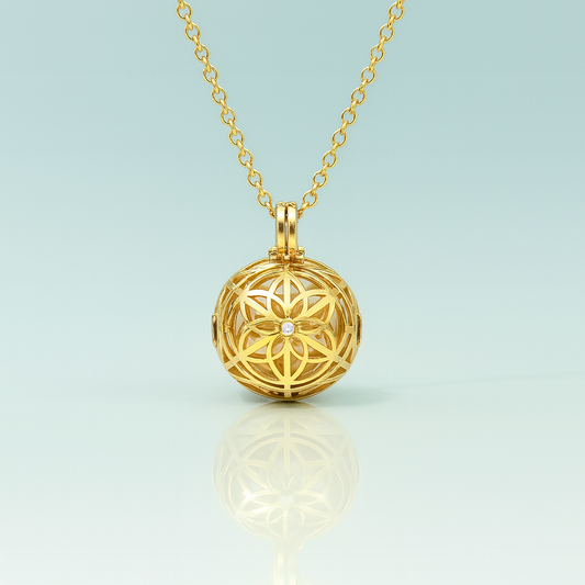 Petite Crystal Locket Necklace ~ 14kt Gold (15mm)