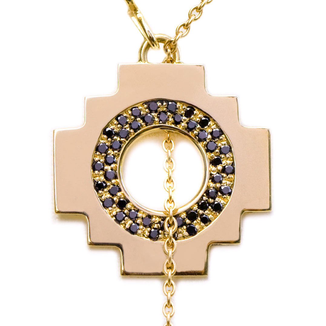 Eden Cross Chakana Necklace ~ 14k Gold & Black Diamonds