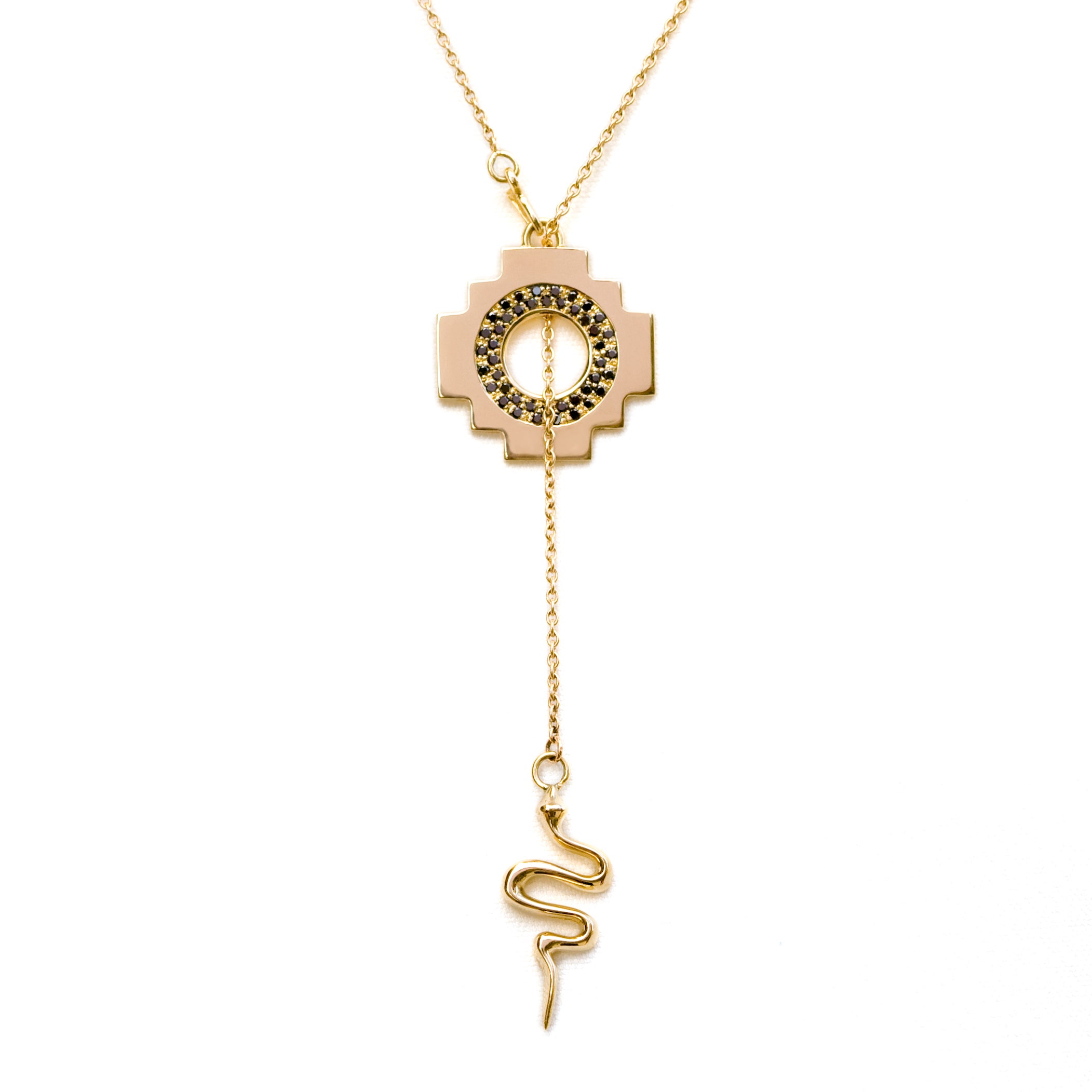 Eden Cross Chakana Necklace ~ 14k Gold & Black Diamonds