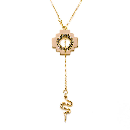 Eden Cross Chakana Necklace ~ 14k Gold & Black Diamonds