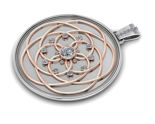 The Rose of Venus Coin ~ 14K White Gold with Gold Rose & Diamonds