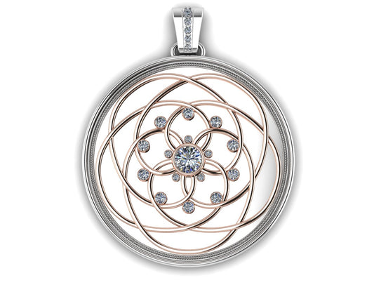 The Rose of Venus Coin ~ 14K White Gold with Gold Rose & Diamonds