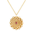Load image into Gallery viewer, Sahara Lotus Pendant ~ 24k Gold Plated 999 Fine Silver plated with Ruby Gemstone
