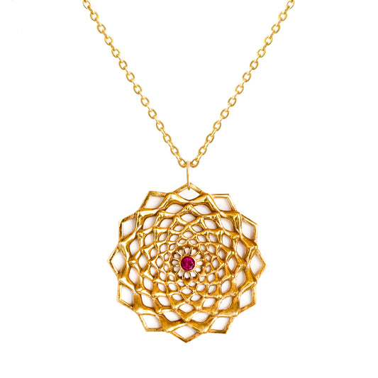 Sahara Lotus Pendant ~ 24k Gold Plated 999 Fine Silver plated with Ruby Gemstone