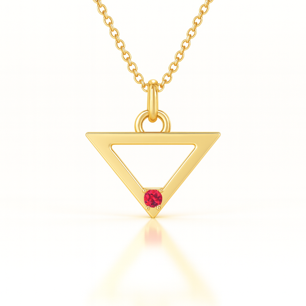 Sacred Triangle Ruby Pendant - 14K Gold