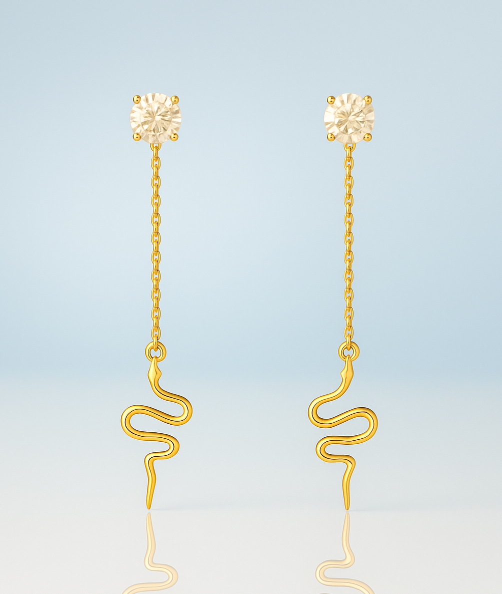 Moissanite Gemstone Serpent Earrings 14K Gold