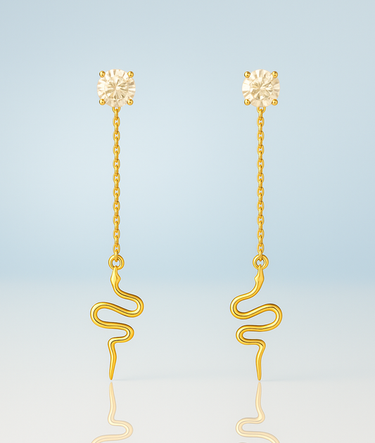 Moissanite Gemstone Serpent Earrings 14K Gold