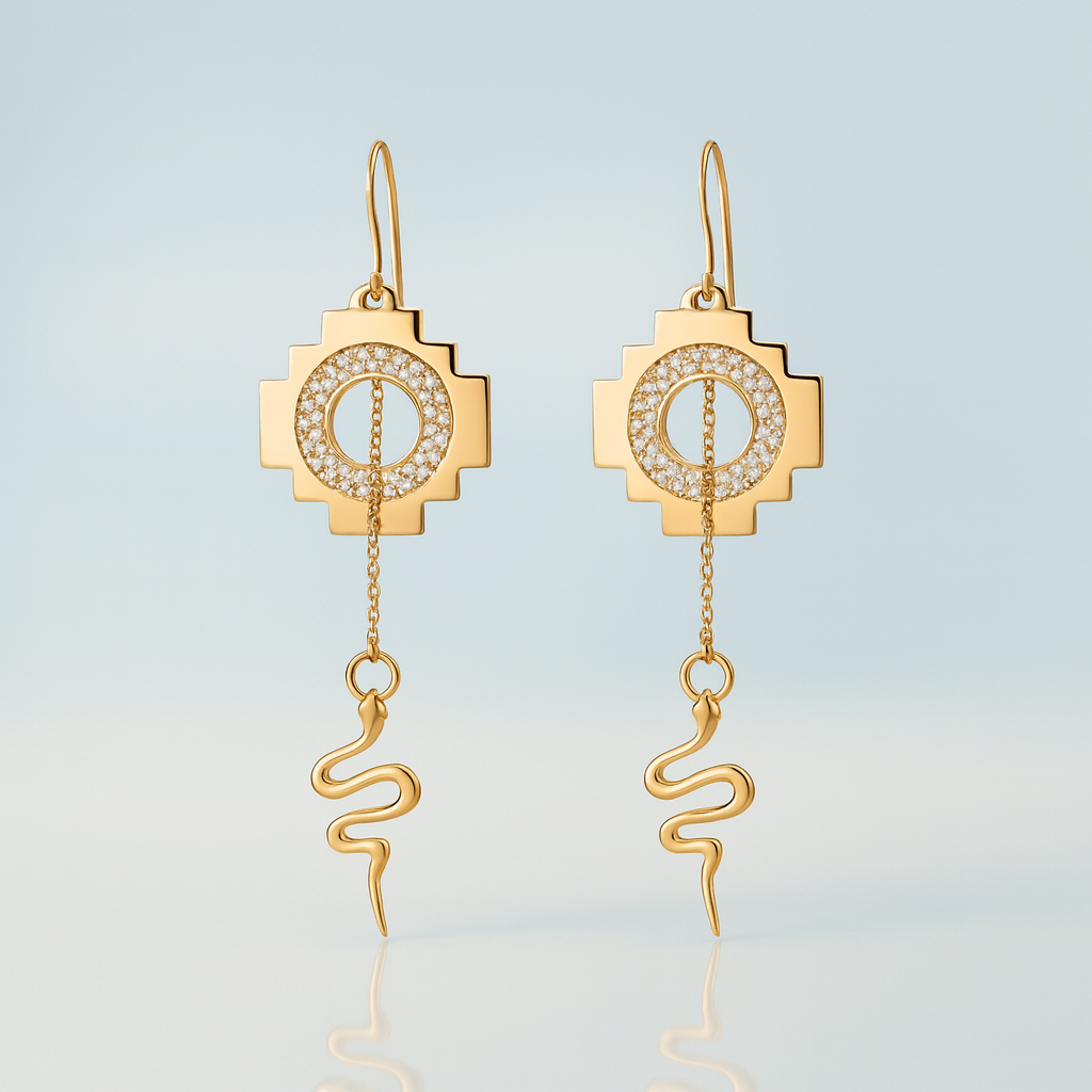 Eden Cross Chakana Earrings ~ 14k Gold & White Diamonds
