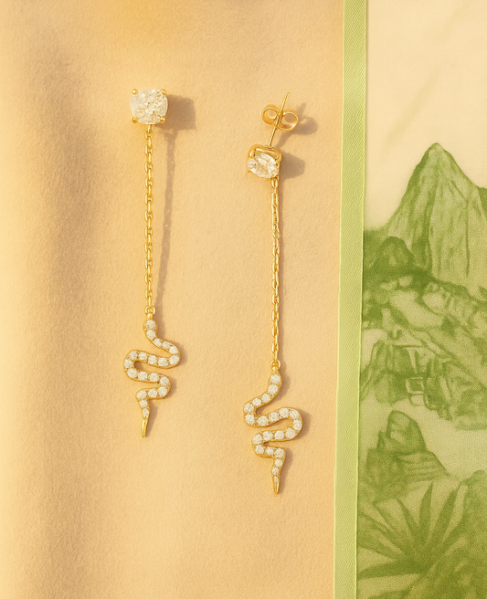 Diamond Gemstone Serpent Earrings 14K Gold with Diamond Snakes
