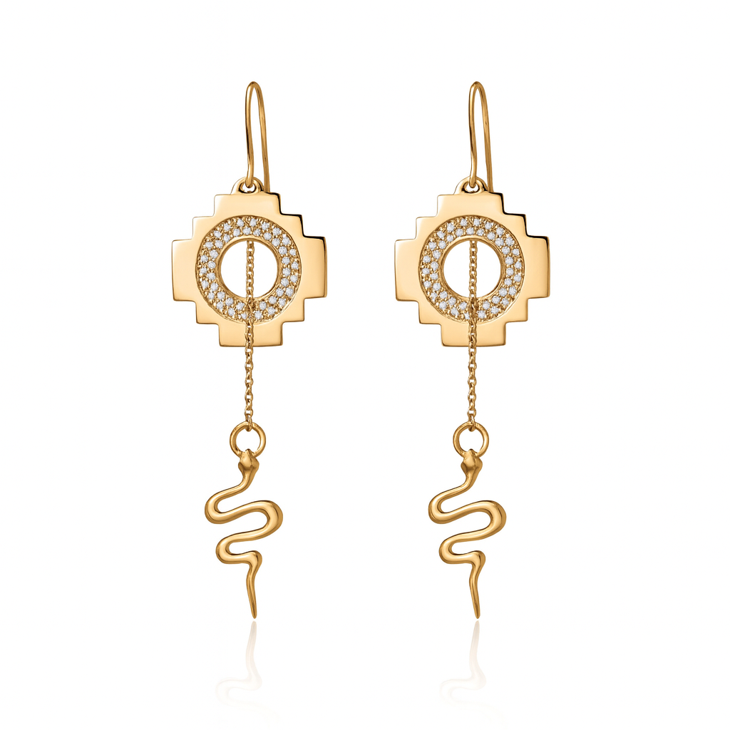Eden Cross Chakana Earrings ~ 14k Gold & White Diamonds