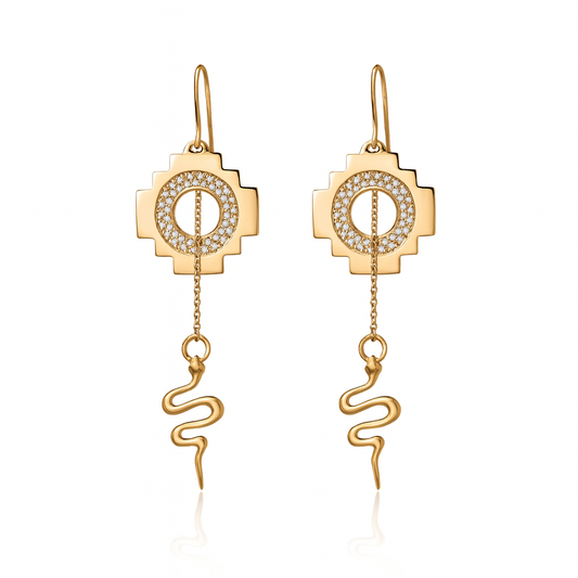 Eden Cross Chakana Earrings ~ 14k Gold & White Diamonds